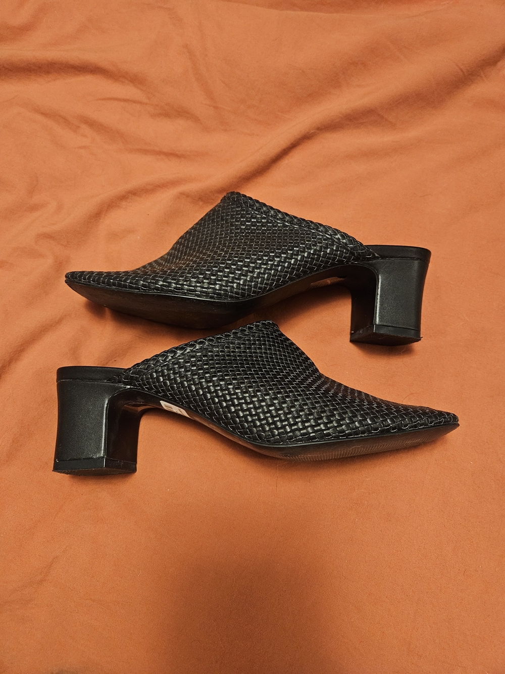OAK + FORT Black Woven Pointed-Toe Mule Heels